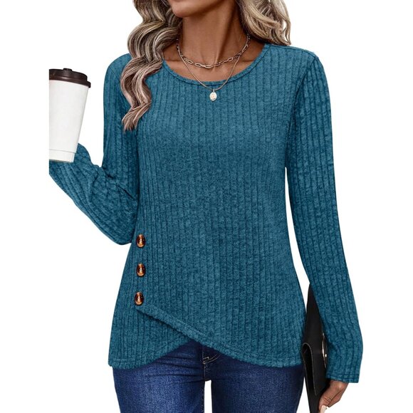 Tops - Women’s Long Sleeve Tunic Sweater Cotton Blend Casual Fall Winter Outfit